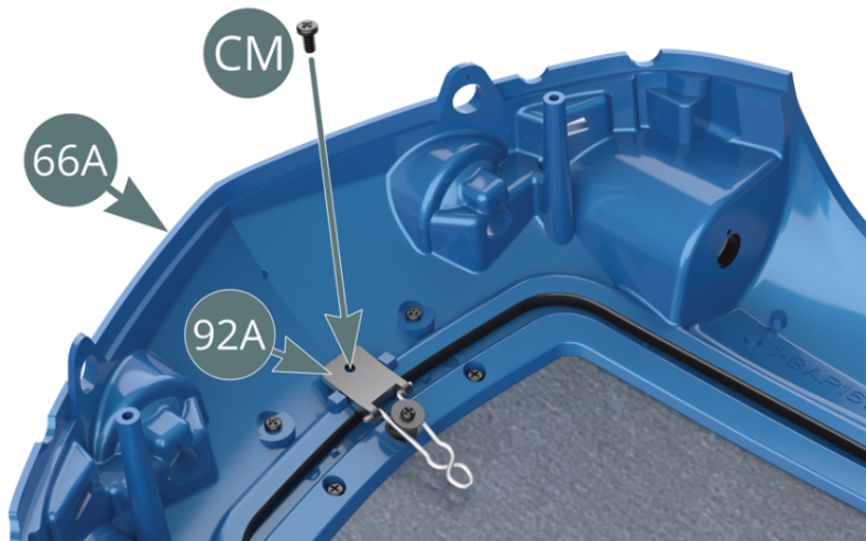 Fixer le support de l’attache capot avant 92A sur la carrosserie 66A avec une vis CM.