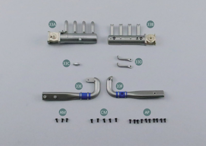 33A Ansaugkrümmer 1 33B Ansaugkrümmer #2 33C Überdruckventil 33D Turboträger (2 Stück) 33E Turbokrümmer 1 