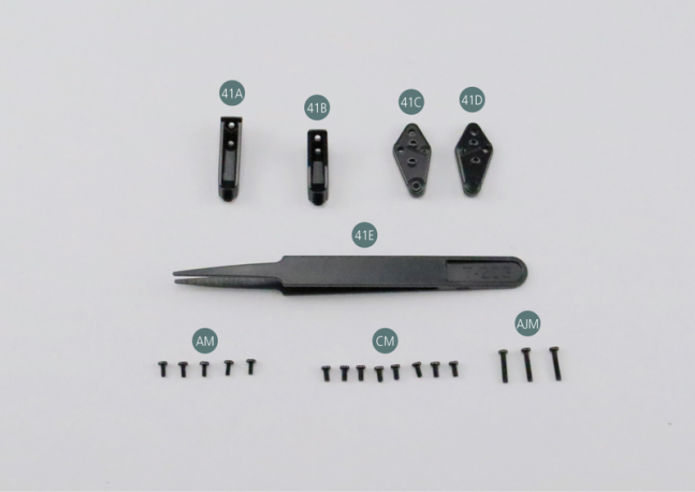 41A Linke vordere Motorhalterung 41B Rechte vordere Motorhalterung 41C Linke hintere Motorhalterung 41D Rechte hintere Motorhalterung 41E Pinzette Schraube AM M 1,7 x 4 mm (x 5) Schraube CM M 2,0 x 4 mm (x 8) Schraube AJM M 2,0 x 10 mm (x 3) 