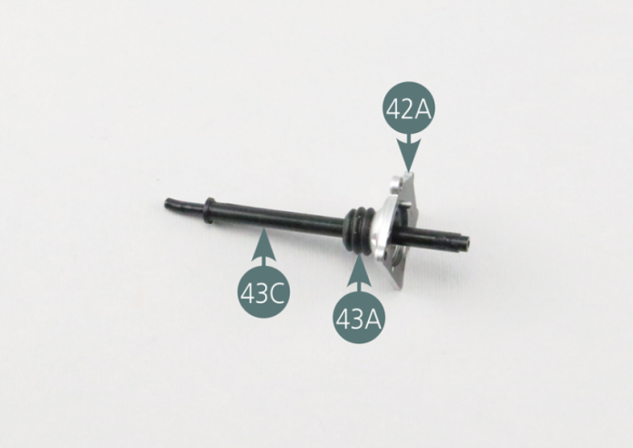 Engage the left rear driveshaft (43C) into the driveshaft bellows (43A) and the left rear driveshaft bracket (42A).