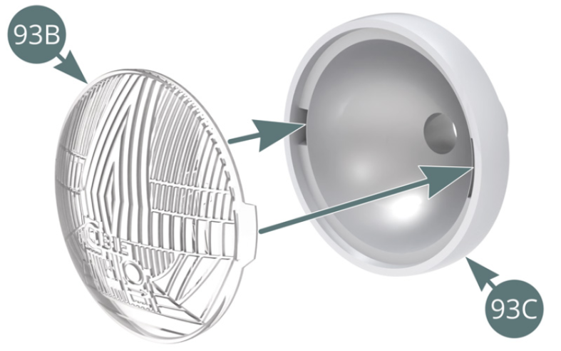 Place the left headlight lens (93B) on the left headlight housing (93C).