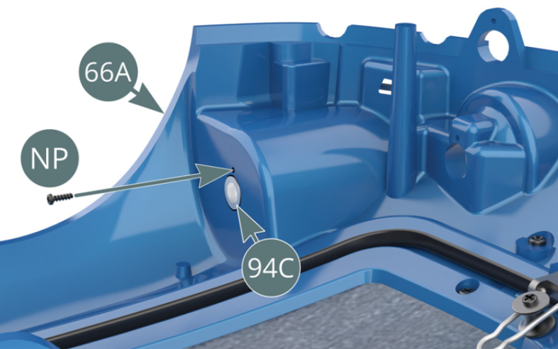 Fixer le boîtier de phare droit 94C par l’arrière sur la carrosserie 66A avec une vis NP.