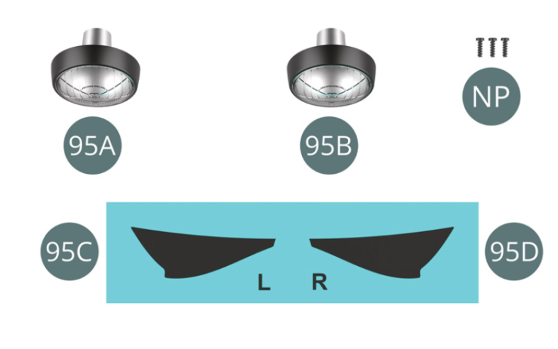 95D Decal, right long-range headlightScrew NP M 1.2 x 4 mm (x 3)