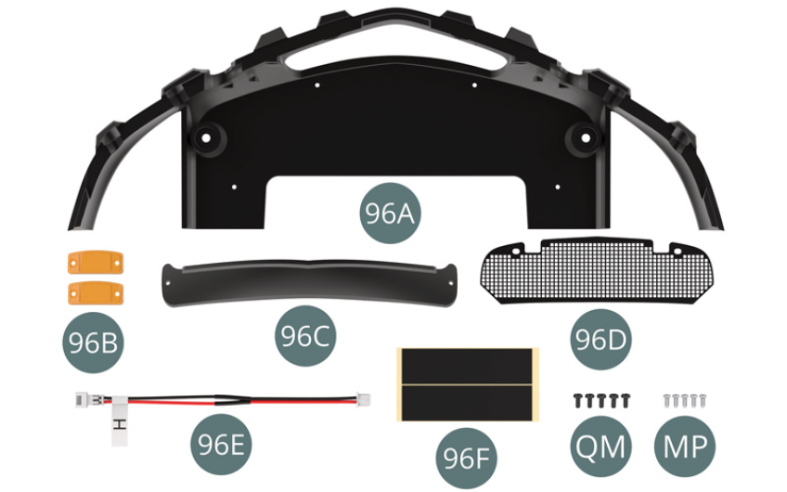 96E Cable extension H 96F Adhesive tape (x2) Screw QM M 1.4 x 3 mm (x 5) Screw MP M 1.2 x 3 mm (x 5)