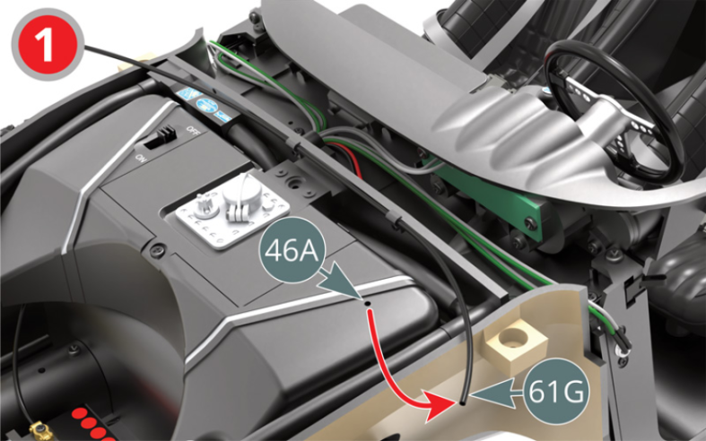 Para facilitar el montaje final, es necesario añadir la Extensión de cable H (96E) al Cable H existente (47J).