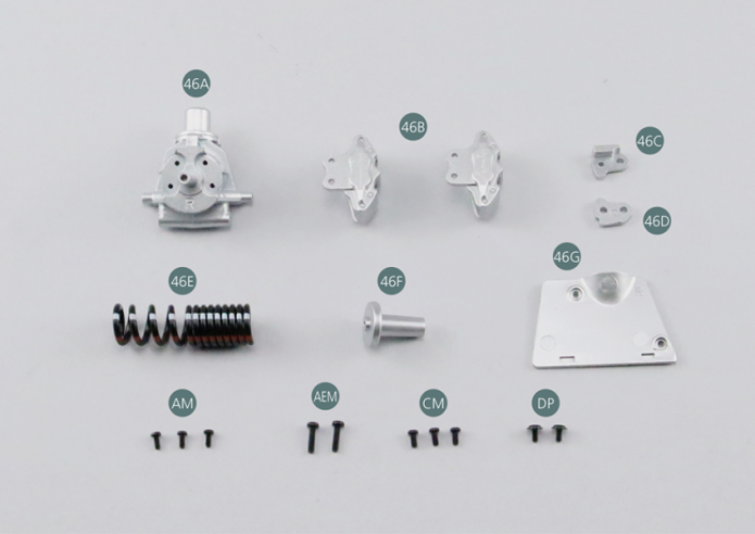 46G Panel de suspensión trasera derecha Tornillo AM M 1,7 x 4 mm (x 3) Tornillo AEM M 2,0 x 8 mm (x 2) Tornillo CM M 2,0 x 4 mm (x 3) Tornillo DP P 2,0 x 4 mm (x 2)