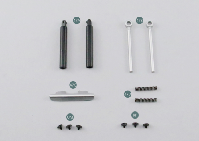 47D Muelle amortiguador (x 2) Tornillo UM M 1.7 x 3 mm (x 3) Tornillo RP P 1,7 x 3 mm (x 2)