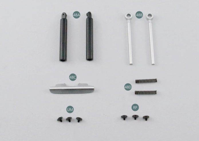 48D Stoßdämpferfeder (x 2) Schraube UM M 1,7 x 3 mm (x 3) Schraube RP P 1,7 x 3 mm (x 2)