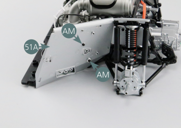 Position the bulkhead (51A) on the left side of the engine cradle and secure with two AM screws.