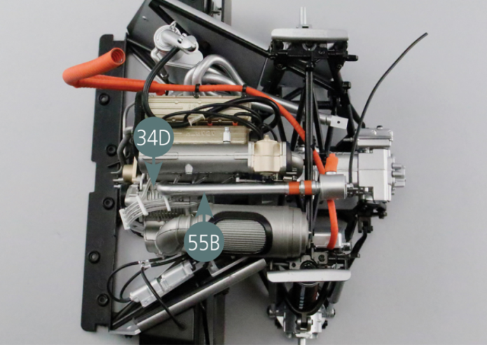 Raccorder le tube de soupape 55B à l’élément de turbocompresseur 34D.Raccorder le tuyau de récupération d’air 55D au collecteur d’admission 33A #1.