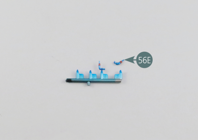 Detach fitting A (56E) from the sprue and attach it to the free end of the longer section (90mm) of oil pipe (56C). 