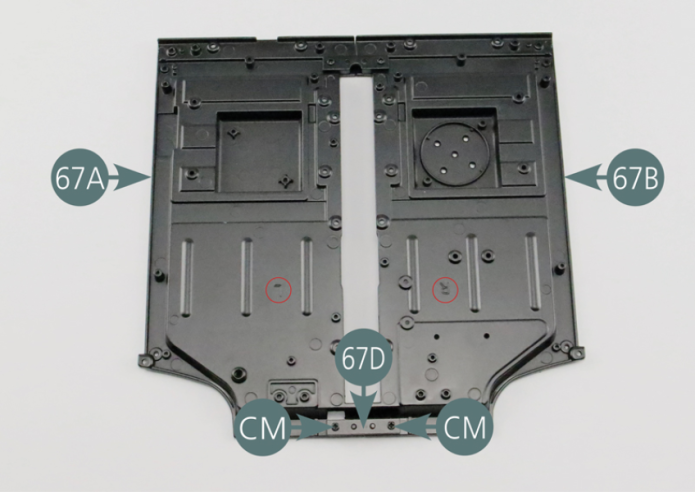 Then connect the left (67A) and right (67B) floor panels with the front joint (67D) and secure by two CM screws.