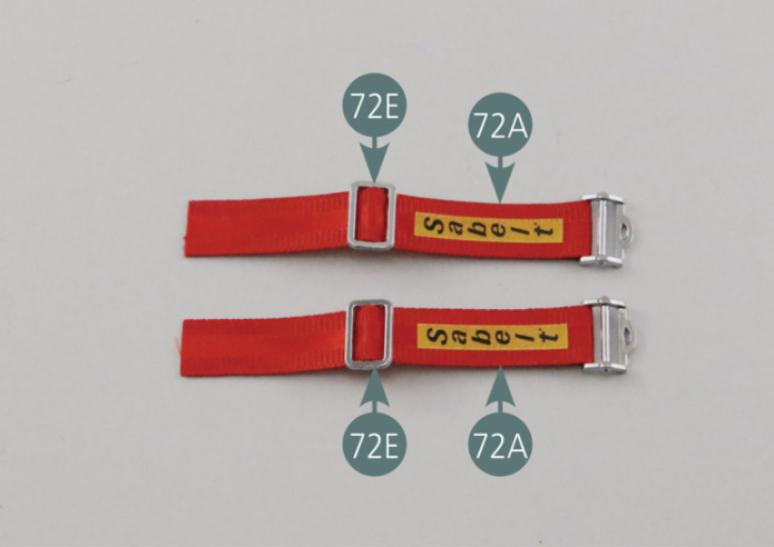 Position the buckles (72E) on the upper seat belt straps (72A).