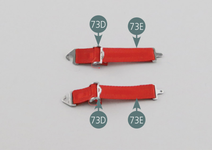 Engage the other ends of the long seat belt straps (73E) into the belt tensioners (73D) as shown in the picture.