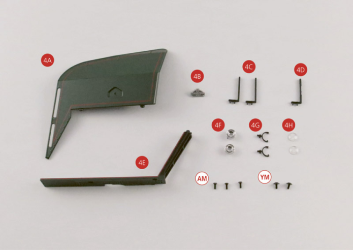 4A Left smoke screen4B Nameplate Manufacturer4C Bracket (x 2)4D Bracket4E Screen platform and access footrest4F Lantern reflector (x 2)4G Lantern support (x 2)4H Lantern glass (x 2)Screw AM M1.7 x4mm (x 3)Screw YM M1.7 x4x5 (x 2)