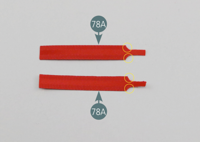 Place four pieces of double-sided tape (78G) on the ends of the center seat belt straps (78A).