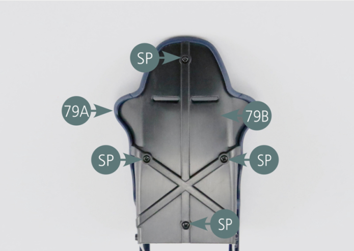 Place the navigator's seat (79A) on the rear frame (79B) and secure  from behind with four SP screws.