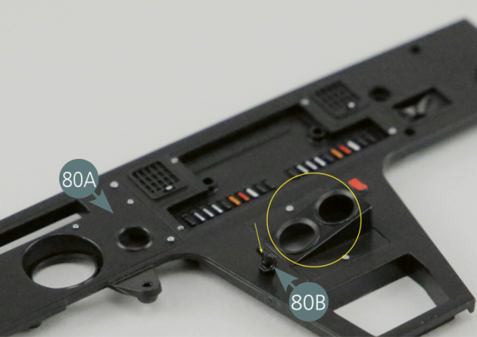 Position the switch (80B) on the dashboard panel (80A), in the recess next to the round gauges.