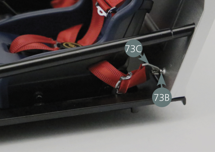 Please use a tweezer for the next step;  Attach the seat belt hook (73C) to the lower hook (73B)and the upper seat belt attachment hooks (72C&76C) to the upper hooks (72B&76B) of the rear bulkhead (90A) as shown in the pictures. 