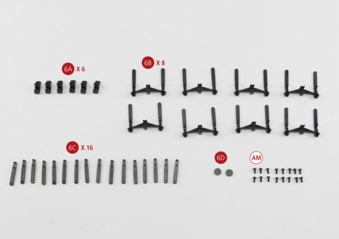 6A Supports (x6) des freins gauche6B Suspensions des autres essieux moteurs6C Tirants supplémentaires des suspensions6D Cache-vis des roues du bissel avant (x2)AM M1,7 x 4 (14 + 2)