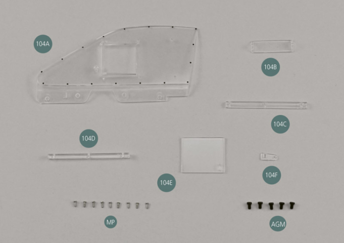 104E Finestrino di ventilazione scorrevole 104F Chiusura del finestrinoVite MP M 1,2 x 3 mm (x 9) Vite AGM M 2,0 x 3 mm (x 5)