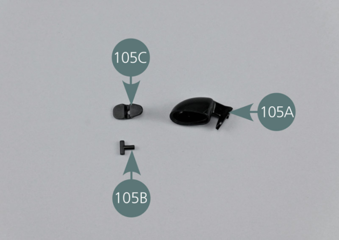 Placer le rétroviseur 105A, l’articulation 105B et le support 105C sur la surface de travail.