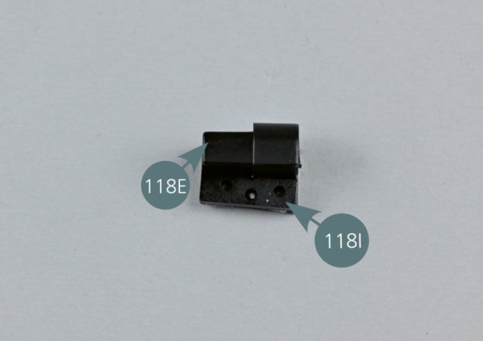 Repeat the process for the right hinge (118E), the spacer (118I), the rubber strip (118F) and the double-sided adhesive tape (118J).