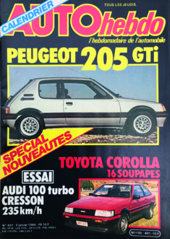 L’Auto Hebdo n° 401 du 5 janvier 1984 est l’une des toutes premières revues qui consacre sa couverture à la nouvelle 205 GTI.© IXO Collections SAS - Tous droits réservés. Crédits photo © DR