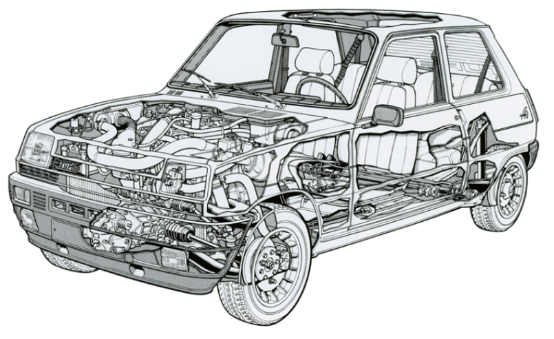 This ghost view shows the layout of the engine, behind the front axle, with the gearbox positioned longitudinally in the front. © IXO Collections SAS - Tous droits réservés. Crédits photo ©  Renault D.R.