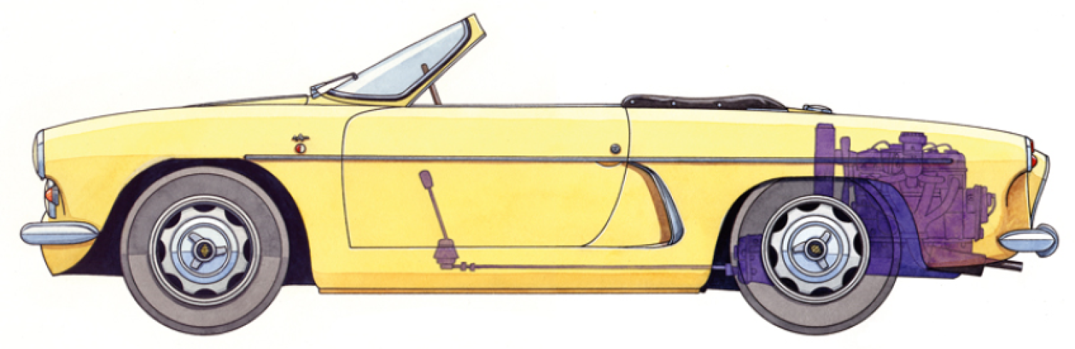 Le cabriolet est le premier modèle de la marque à expérimenter le châssis-poutre qui sera ensuite généralisé sur l’ensemble de la gamme Alpine.  © IXO Collections SAS - Tous droits réservés. Crédits photo ©  Renault D.R.