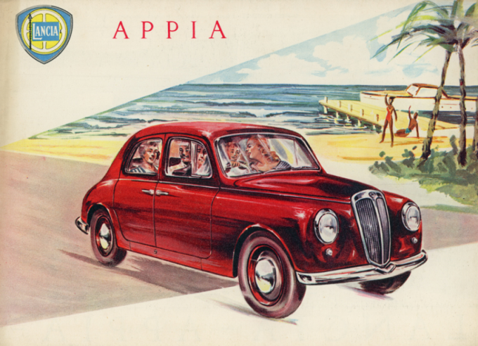 Sur ce catalogue du premier millésime de 1953, la Lancia Appia se présente comme une berline compacte familiale dont les lignes sont très proches de celle de l'Aurelia B10. © IXO Collections SAS - Tous droits réservés. Crédits photo © Lancia D.R.