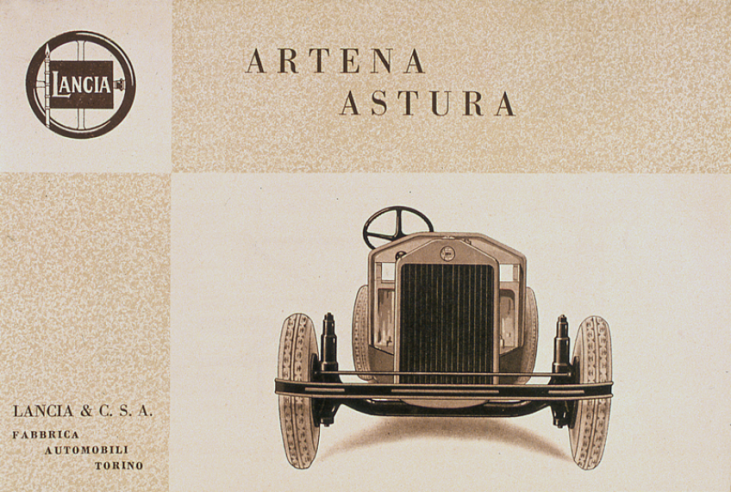 Sur ce catalogue du premier salon de l’Astura, à Paris, en octobre 1931, on distingue la suspension à ressorts en chandelles et amortisseurs télescopiques. © IXO Collections SAS - Tous droits réservés. Crédits photo © Lancia D.R.