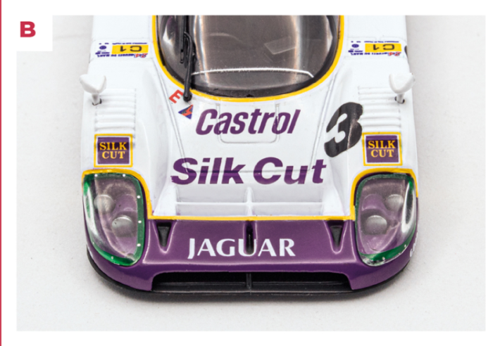 B. Molto popolare in Gran Bretagna tra gli anni ’80 e ’90, la marca di sigarette Silk Cut, a cui si deve la livrea bianca e viola della XJR12, è sponsor del team Jaguar dal 1984. © IXO Collections SAS - Tous droits réservés. 