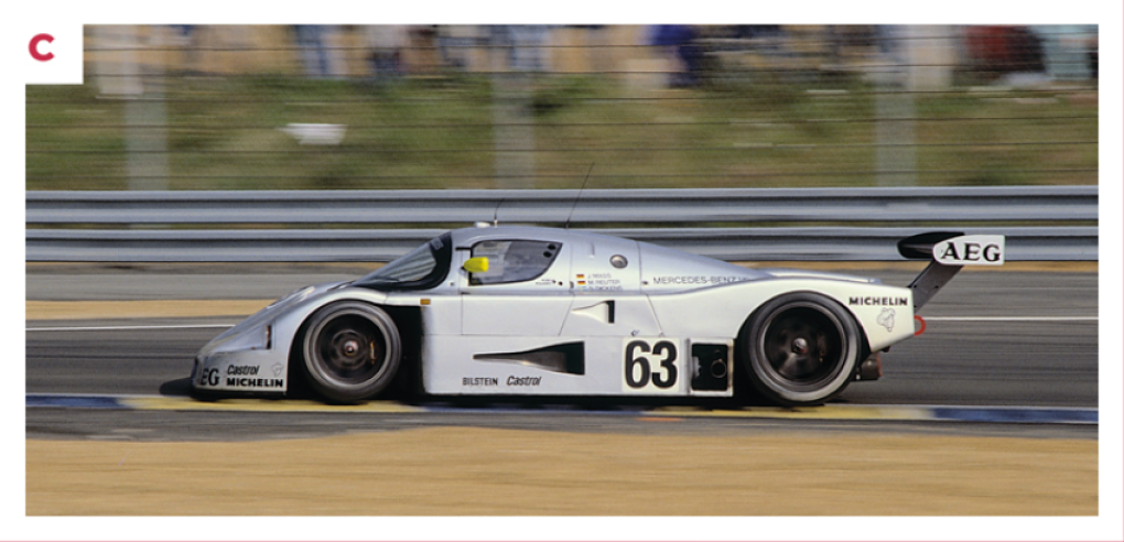 C. In 1989, the Sauber C9s were the fastest in qualifying, with two cars leading the grid. But the winner was the third C9 (no. 63), which had started eleventh. © IXO Collections SAS - Tous droits réservés. 