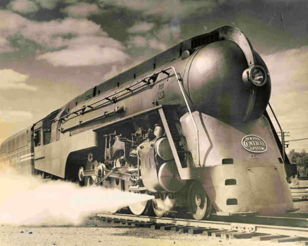 Magnifique et emblématique locomotive type 232, série « J3a » du réseau du New-York Central RR vue en 1940. Soncarénage est le chef d’œuvre du « designer » Henry Dreyfuss (1904-1972). © IXO Collections SAS - Tous droits réservés. Crédits photo © Collection Trainsconsultant-Lamming