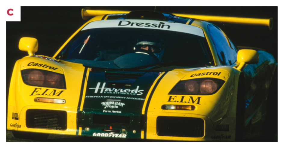 C. Les pilotes anglais Derek Bell et Andy Wallace, troisièmes en 1995, disputent aussi avec la McLaren sponsorisée par Harrods l’édition 1996, qu’ils terminent à la sixième place. © IXO Collections SAS - Tous droits réservés. 