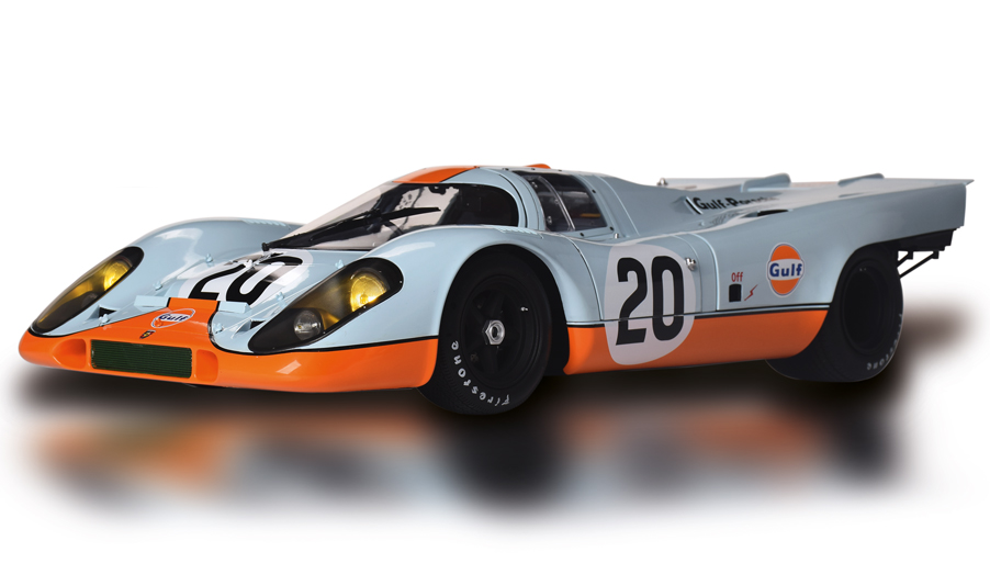 Relive the magic of the racetrack with the Porsche 917KH in its iconic Gulf livery